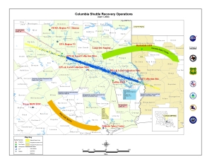 A map of Columbia shuttle recovery operations for April of 2003