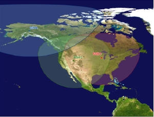 Nominal MODIS station coverage area provided by the RSAC, SSEC and GINA MODIS ground stations