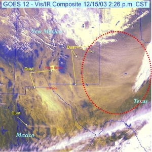 Figure 6: Dust observed from the NOAA GOES 12 satellite at 20:26 UTC